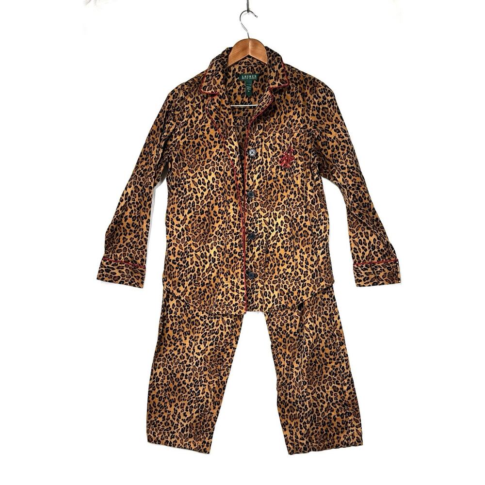 Lauren Ralph Lauren Leopard Print Pajama Set Women's Medium 2pc - Picture 3 of 10